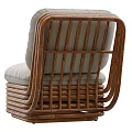 Modern Leisure Chair With Curved Wooden Frame And Light Beige Cushion