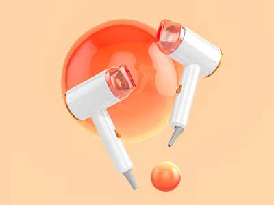 Modern Design Hairdryer Daily Electrical Appliance With White Red Accents And Circular Elements 3d model