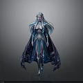 Fantasy Female Character With Blue Long Hair Ornate Silver Blue Armor And Cloak