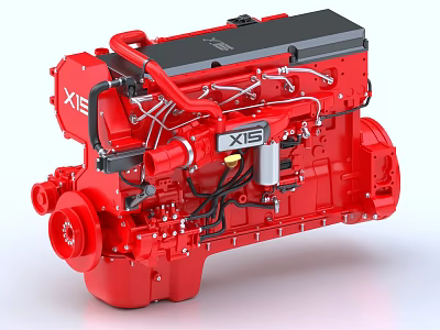 Red X15 Engine Featuring Detailed Mechanical Components and Industrial Design 3d model