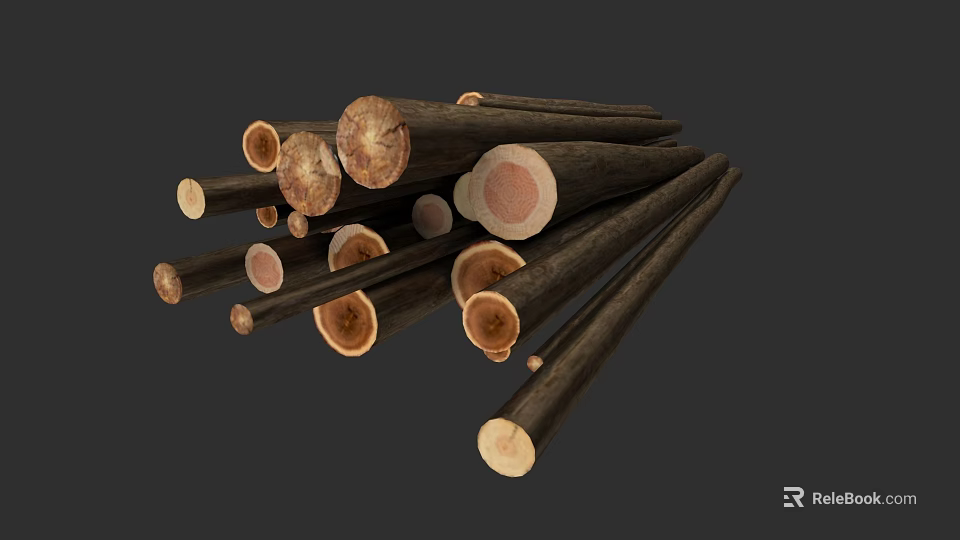 Botanical Artwork Showcasing Stacked Logs With Cross Sections And Growth Rings 3d model