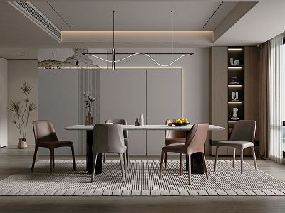 Modern Restaurant Dining Table and Chair Bar Chandelier Fruit Plate 3d model