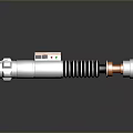 Sci Fi Laser Weapon With Silver Metal Handle Black Stripes Red Accents And Reflective Surface