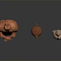 Ancient Sculptures Collection Featuring Detailed Standing Figure Small Spherical Carving And White Head Artifact