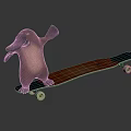 Playful Reptile Standing On Skateboard And Waving Front Paw In Dark Background