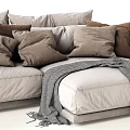 Modern Light Gray Multi Seater Sofa with Plush Pillows and Cozy Throw Blanket 3d model