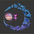 Cute Pink Game Movie Character Surrounded By Glowing Blue Purple Crystal Rings And Celestial Sphere