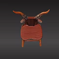 Unique Wooden Stool Featuring Antler Shaped Backrest Solid Wood Brown Finish Design 3d model
