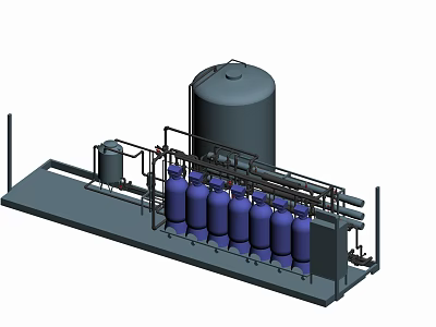 Industrial Equipment Setup Featuring Large Storage Tank Blue Cylinders And Pipeline Structure 3d model