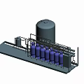 Industrial Equipment Setup Featuring Large Storage Tank Blue Cylinders And Pipeline Structure