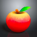 Fresh Red and Yellow Gradient Apple with Green Leaf Brown Stem and Shiny Surface 3d model