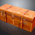 Vintage Distressed Orange Leather Trunk With Leather Straps And Metal Locks