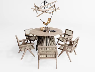 Nordic Dining Table and Chair Combination Dining Table and Chair Round Dining Table and Chair 3d model