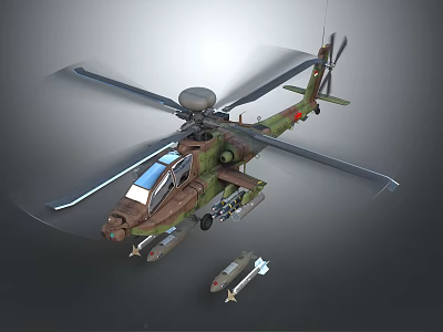 Advanced Military Helicopter With Camouflage Paint Rotors Cockpit And Missiles In 3D Rendering 3d model