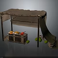 Rustic Fruit Stall With Wooden Frame Canvas Canopy And Crates Of Fruits