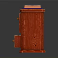 Red Wooden Storage Cabinet With Two Drawers Brass Knobs And Decorative Top