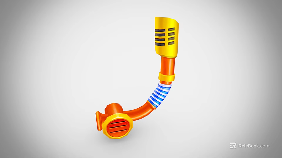 Colorful Orange And Yellow Curved Horn Shaped Play Equipment With Blue White Stripes 3d model 