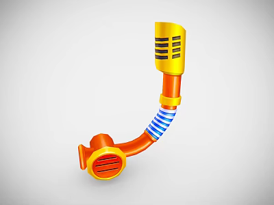 Colorful Orange And Yellow Curved Horn Shaped Play Equipment With Blue White Stripes 3d model