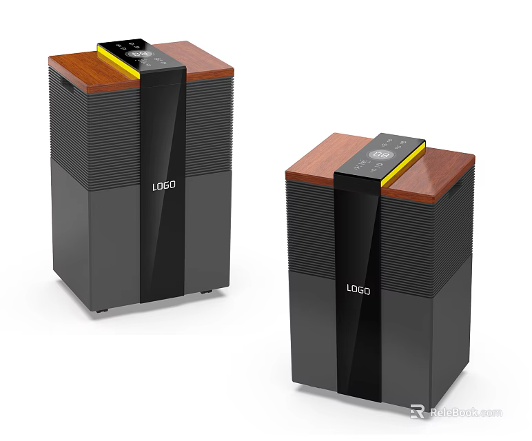 Stylish Daily Electrical Appliances with Black Wood Design Top Display and Yellow Accent Strip 3d model 