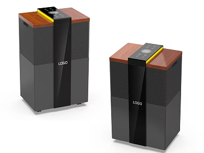 Stylish Daily Electrical Appliances with Black Wood Design Top Display and Yellow Accent Strip 3d model