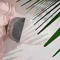 Modern White Toilet Design In Bathroom With Pink Curtain And Green Plant Decor