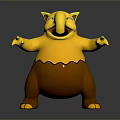 Yellow Plump Cartoon Character With Open Arms Big Mouth And Orange Belly