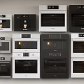 Modern Kitchen Appliances Display Featuring Microwaves And Ovens In Black White
