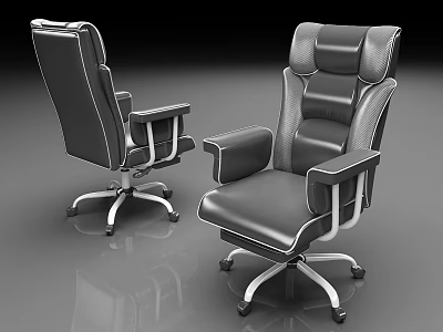 Modern Black Leather Office Chairs With Adjustable Backrest And Swivel Wheels 3d model
