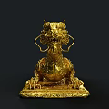 Golden Dragon Shaped Decorative Ornament With Intricate Carvings And Square Base