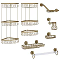 Metal Wall Mounted Bathroom Shelves Multi Tier Storage Racks with Hooks 3d model