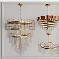 Elegant Modern Chandeliers With Golden Metal Frames And Crystal Decorations In Different Styles