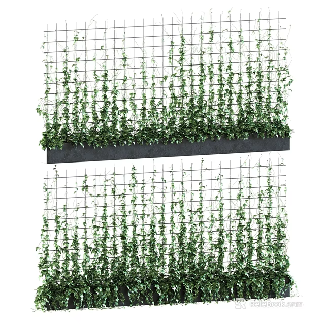 Elegant Decorative Ornament Set with Green Vine Plants on Grid Panels for Wall Decoration 3d model 