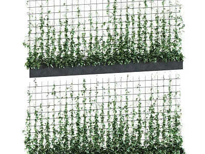 Elegant Decorative Ornament Set with Green Vine Plants on Grid Panels for Wall Decoration 3d model
