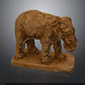 Orange Textured Elephant Sculpture With Rough Surface And Square Base 3d model