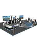 Modern Interactive Exhibition Hall With Round Hexagonal Booths Digital Screens And Visitors 3d model