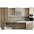 Modern Minimalist Kitchen Interior With Wooden Cabinets Marble Island And Built In Appliances