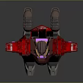 Red Robot Character With Mechanical Wings Brown Legs And Purple Details