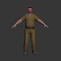 3D Male Character Model In Brown Work Uniform With Belt Standing On Dark Background