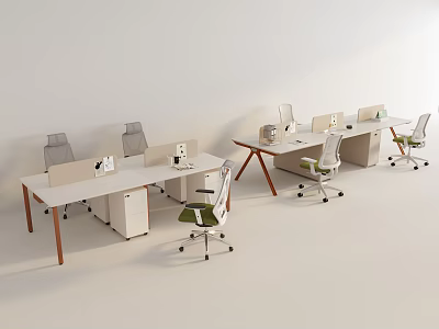 Modern Open Public Office Space With White Desks Green Chairs Computers And Storage Cabinets 3d model