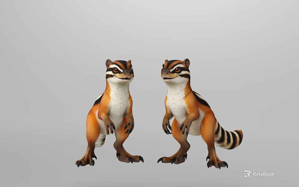 Two Orange And White Striped Tail Toy Figures In Standing Posture 3d model 