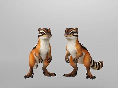 Two Orange And White Striped Tail Toy Figures In Standing Posture 3d model