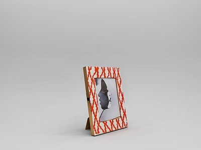 Decorative Photo Frame With Red White Geometric Pattern And Stand For Tabletop 3d model