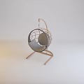 Modern Hanging Chair With Wooden Frame Circular Design And Gray Cushion