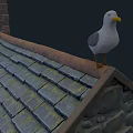 Cartoon Scene of a Quaint Stone Cottage with Small Chimney Wooden Door and Rake Nearby