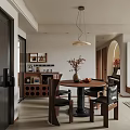 Middle Ancient Home Dining Room Dining Table and Chair Combination Bucket Chandelier 3d model
