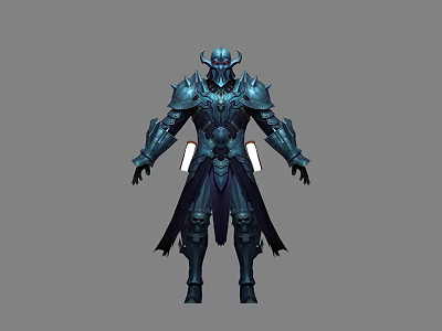Demonic Horned Warrior In Detailed Blue Armor With Cape Fantasy Design 3d model