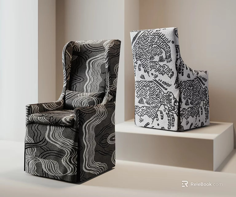 Modern High Back Dining Chairs With Unique Patterned Design On Display Stand And Light Background 3d model