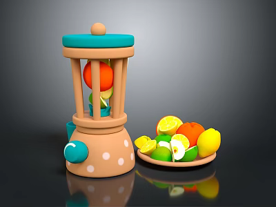 Vibrant Manual Fruit Juicer With Fresh Oranges Lemons And Fruit Plate 3d model