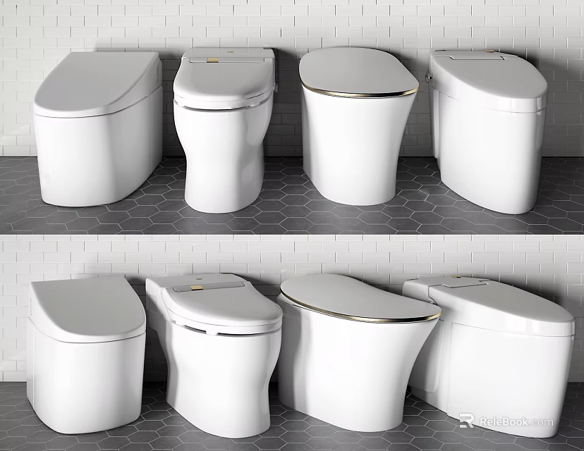 Modern White Toilets With Various Styles And Sleek Designs For Bathrooms 3d model 