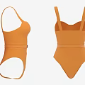 Stylish Orange One Piece Swimsuit With Spaghetti Straps and Waist Belt With Golden Buckle Design